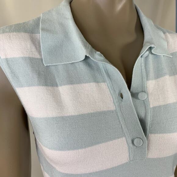JUST FAB New Striped Sleeveless Knit T Shirt Dress Collared Size M Green White - Picture 7 of 12